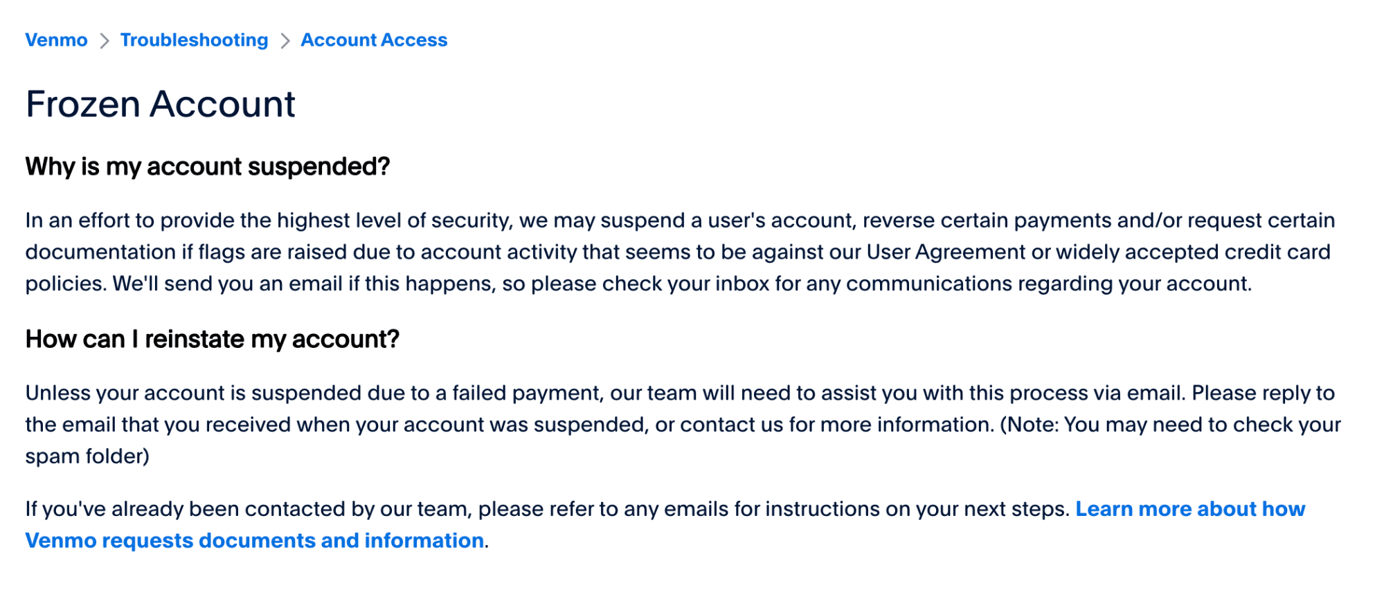 venmo account suspended